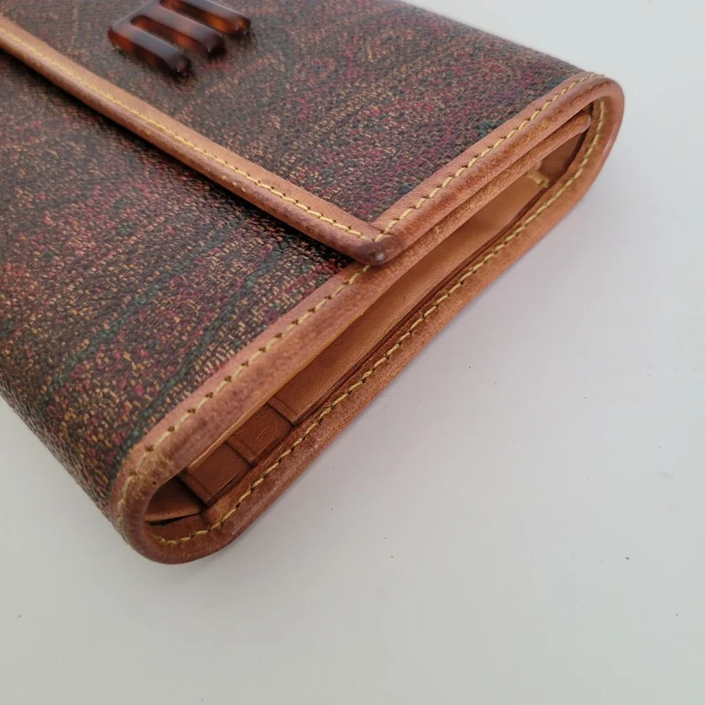Etro Milano Paisley Trifold Wallet Leather Interior Multicolor Tan Vintage